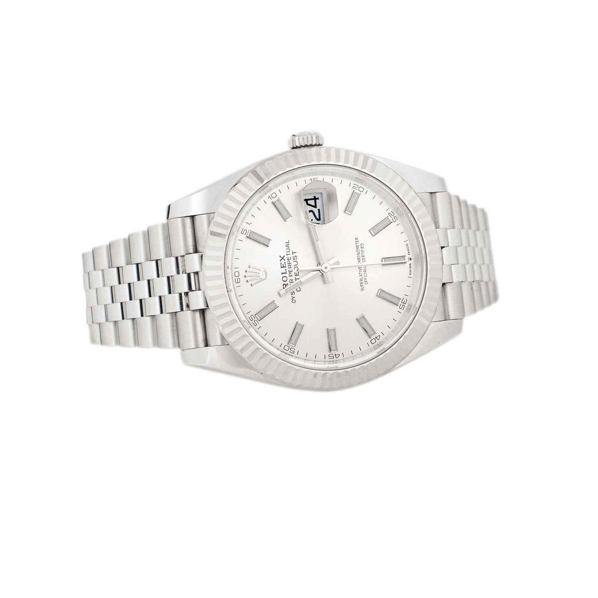 Rolex Datejust Stainless Steel Silver Dial Fluted Jubilee 41mm 126334 Full Set