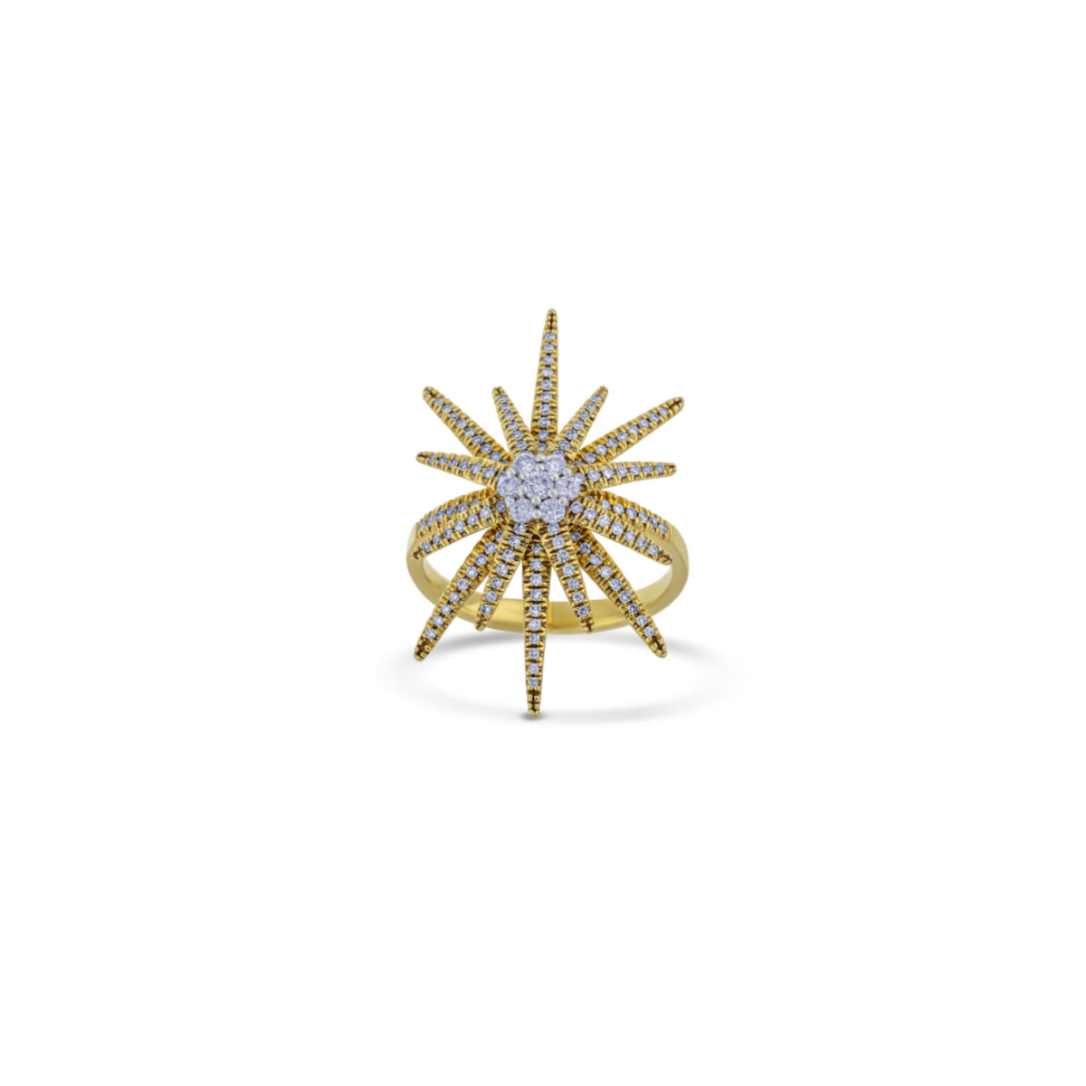 18k Yellow Gold and 18k White Gold Diamond Cluster Firework Ring