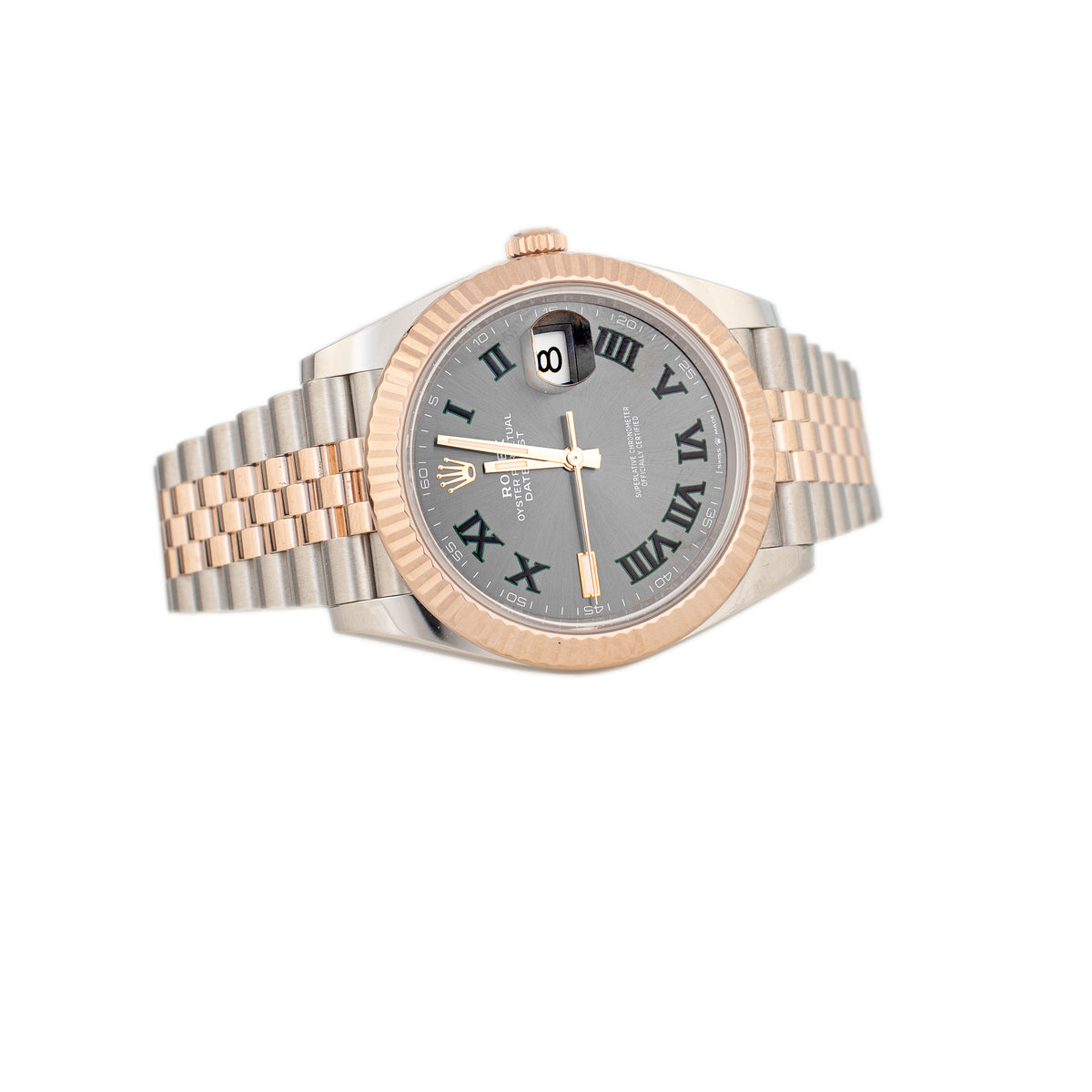 Rolex Datejust 41 Wimbledon Stainless Steel & Rose Gold Gray Dial Fluted Jubilee 41mm 126331 Full Set