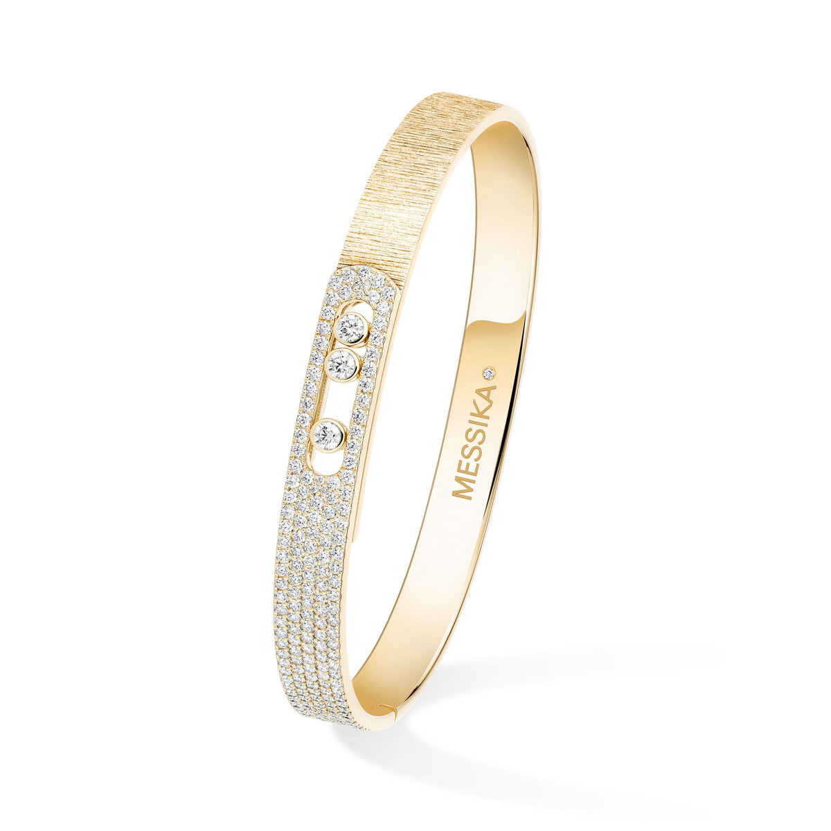 Messika Move Noa Medium 18k Yellow Gold Pavé Diamond Florentine Finish Bangle Bracelet