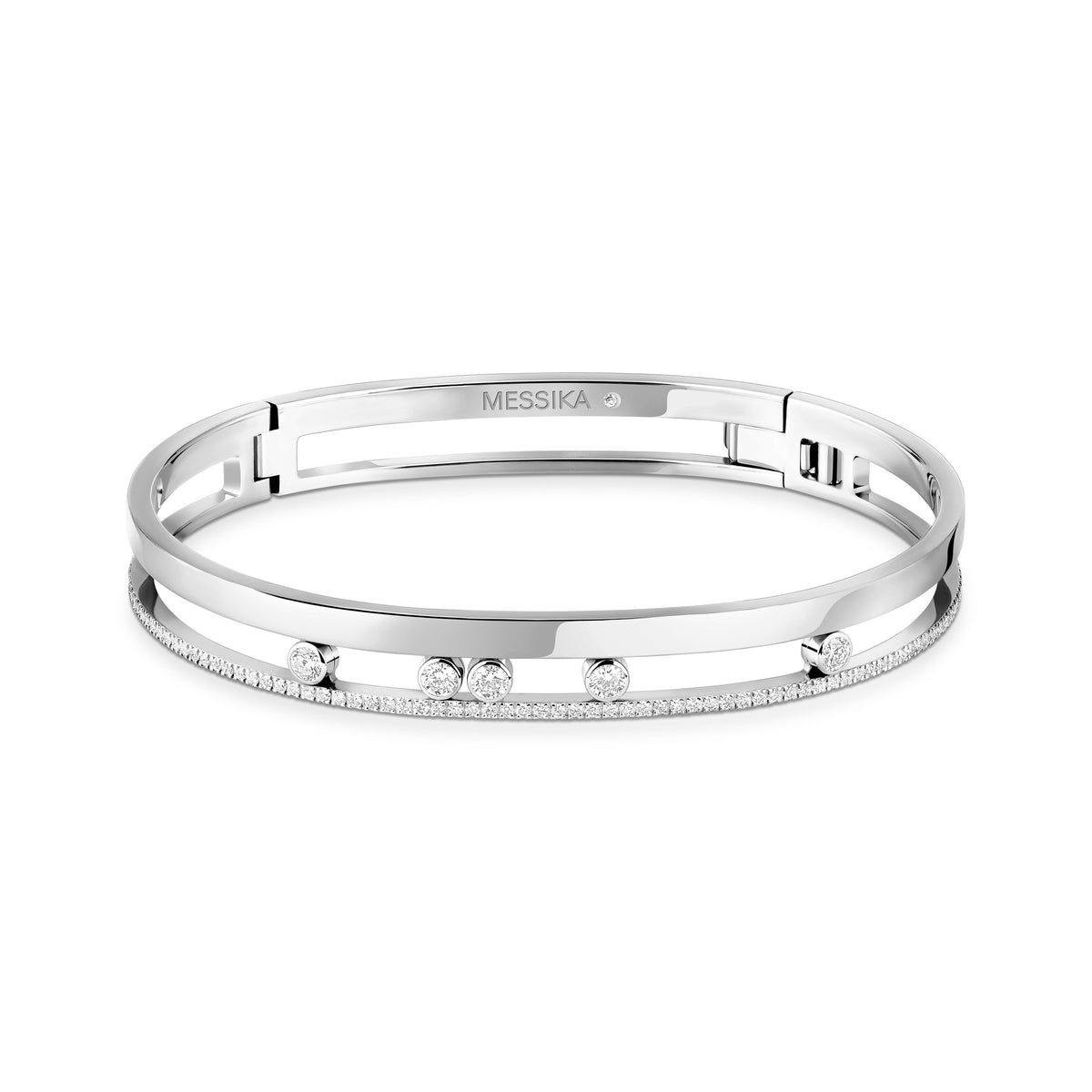 Messika Move Romane Small 18k White Gold Diamond Bangle Bracelet