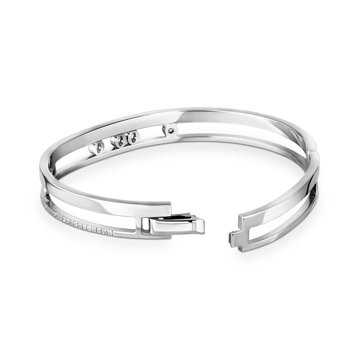 Messika Move Romane Small 18k White Gold Diamond Bangle Bracelet
