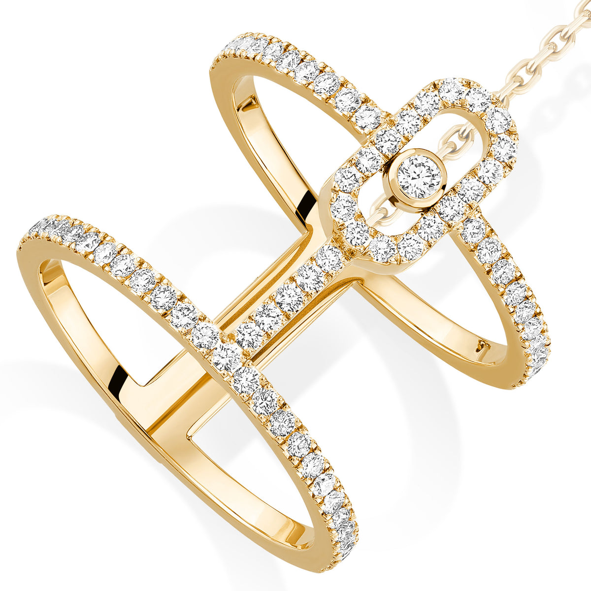 Messika Move Uno 18k Yellow Gold Pavé Diamond Double Ring