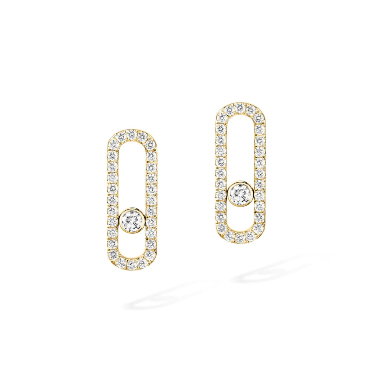 Messika Move Uno Large 18k Yellow Gold Pavé Diamond Post Earrings