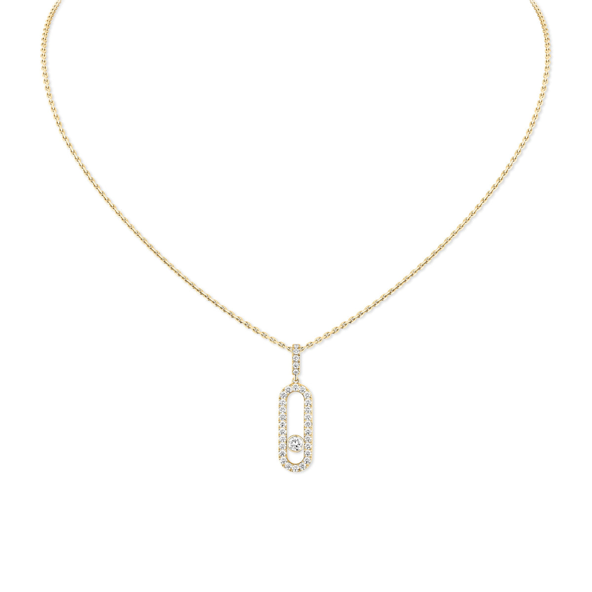 Messika Move Uno Large 18k Yellow Gold Pavé Diamond Pendant with Chain