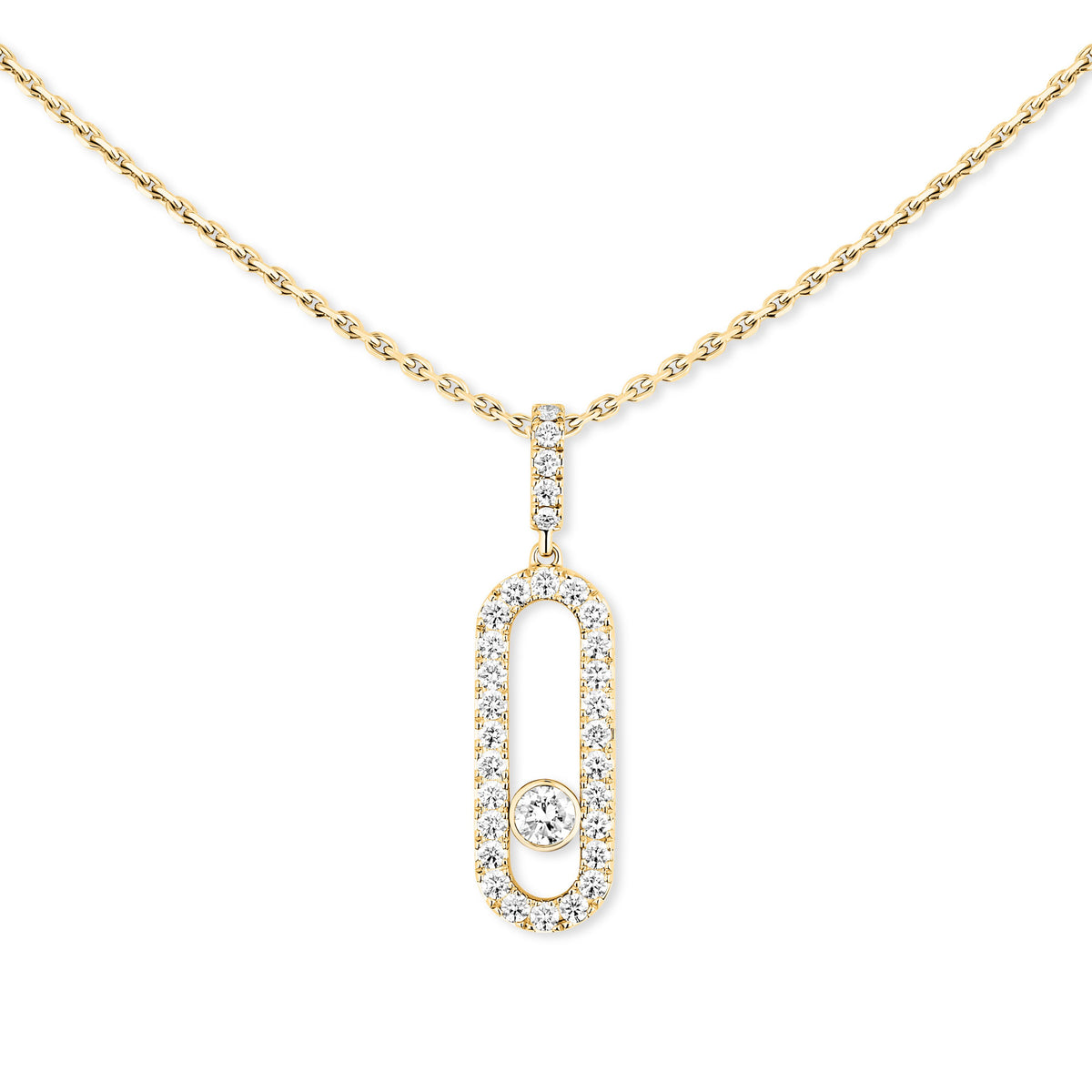 Messika Move Uno Large 18k Yellow Gold Pavé Diamond Pendant with Chain