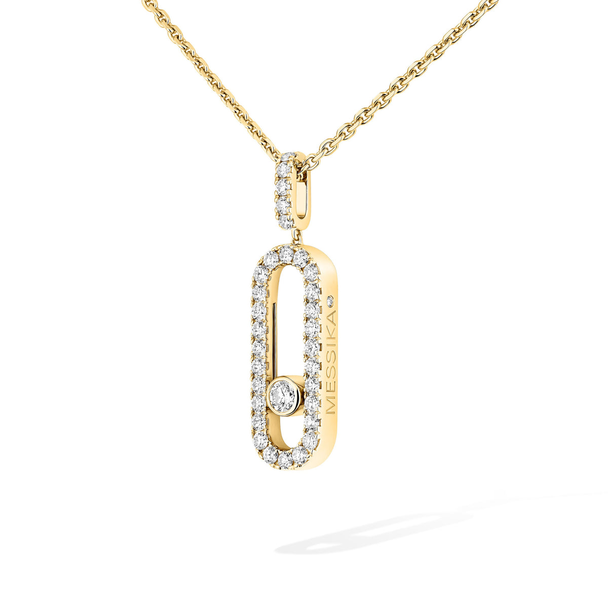 Messika Move Uno Large 18k Yellow Gold Pavé Diamond Pendant with Chain