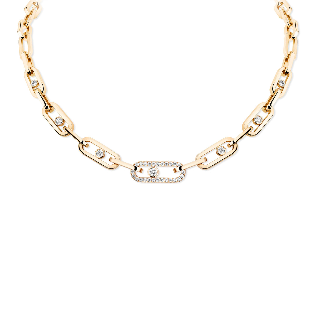 Messika Move Link 18k Yellow Gold Diamond Necklace with Single Pavé Link