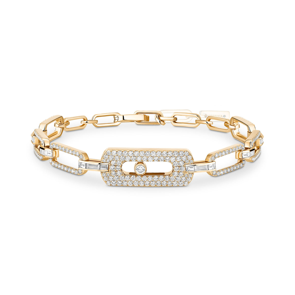 Messika Move Link 18k Yellow Gold Baguette and Pavé Diamond Bracelet