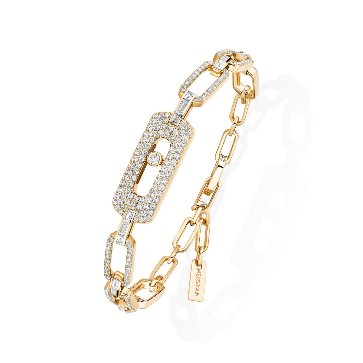 Messika Move Link 18k Yellow Gold Baguette and Pavé Diamond Bracelet