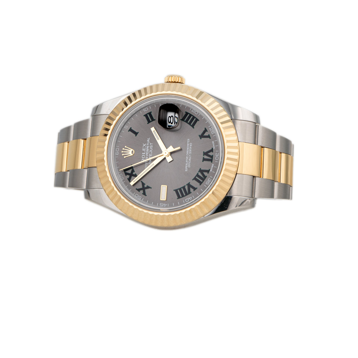 Rolex Datejust II Wimbledon Stainless Steel & Yellow Gold Gray Dial Fluted Oyster 41mm 116333 Full Set