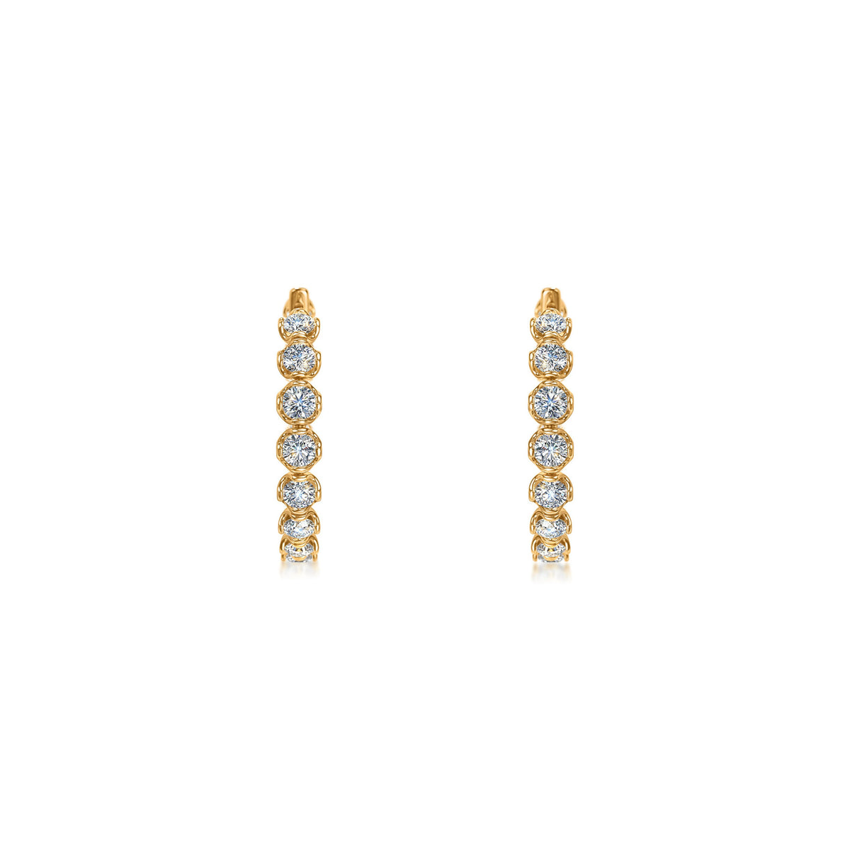 14k Yellow Gold Lotus Petals Lab Grown Diamond Inside Outside Hoop Earrings 3.00cttw