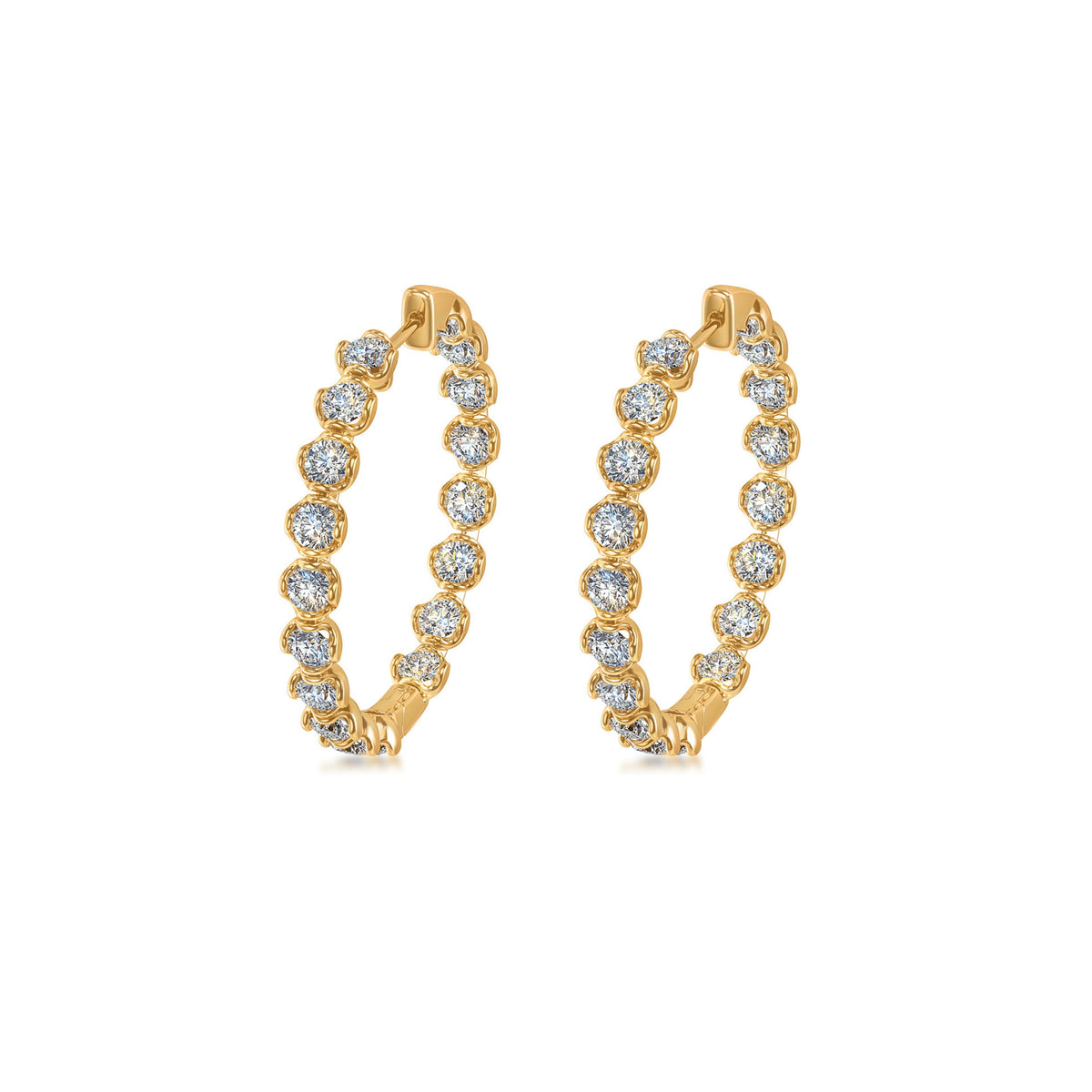 14k Yellow Gold Lotus Petals Lab Grown Diamond Inside Outside Hoop Earrings 3.00cttw