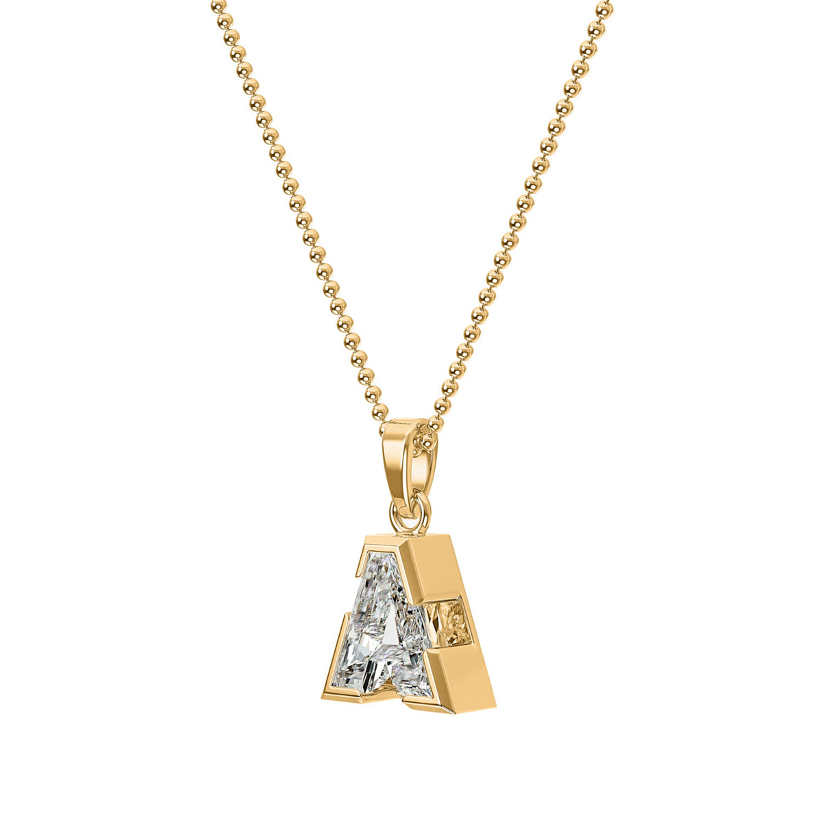 18k Yellow Gold Type Lab Grown Diamond Initial A Pendant with Ball Chain