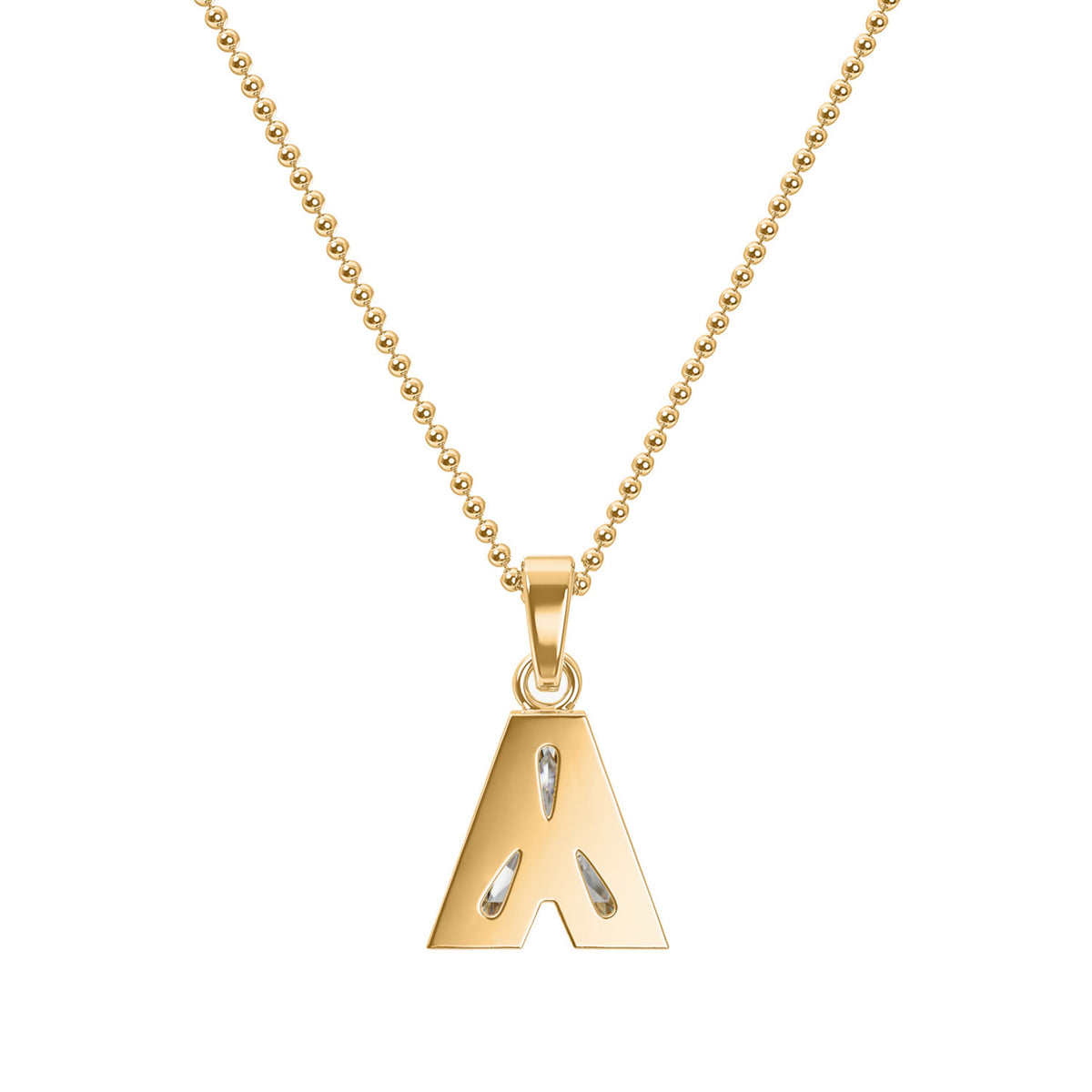 18k Yellow Gold Type Lab Grown Diamond Initial A Pendant with Ball Chain