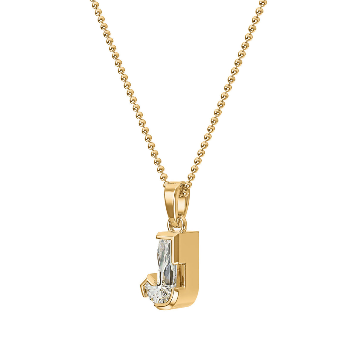 18k Yellow Gold Type Lab Grown Diamond Initial J Pendant with Ball Chain