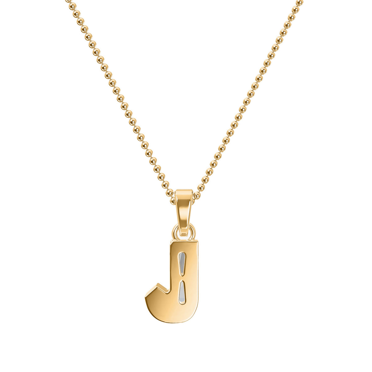 18k Yellow Gold Type Lab Grown Diamond Initial J Pendant with Ball Chain