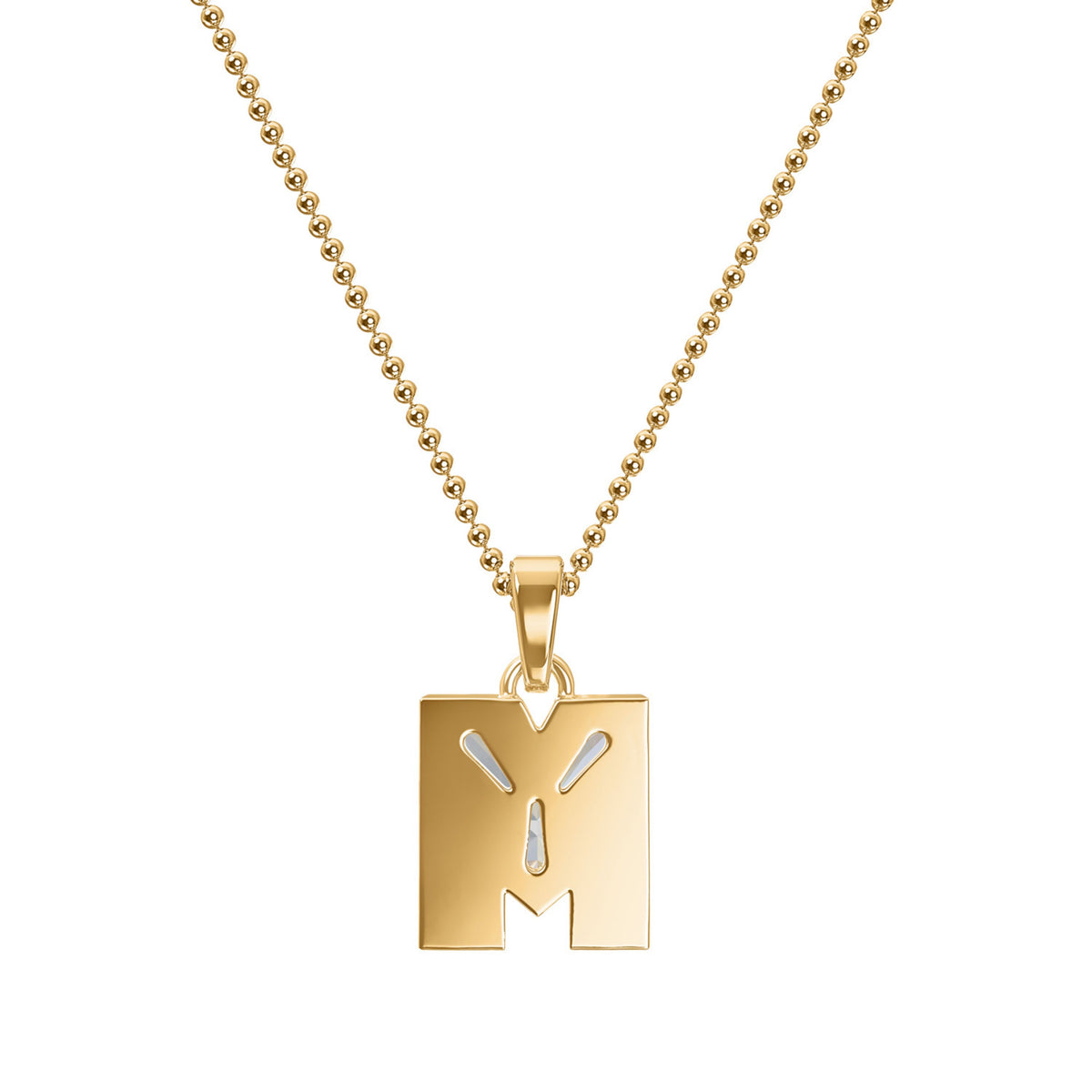 18k Yellow Gold Type Lab Grown Diamond Initial M Pendant with Ball Chain