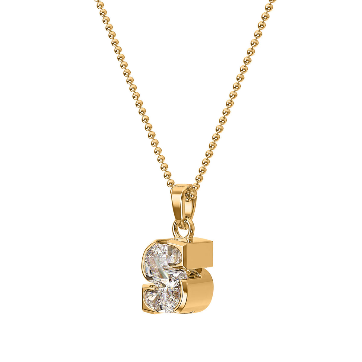 18k Yellow Gold Type Lab Grown Diamond Initial S Pendant with Ball Chain