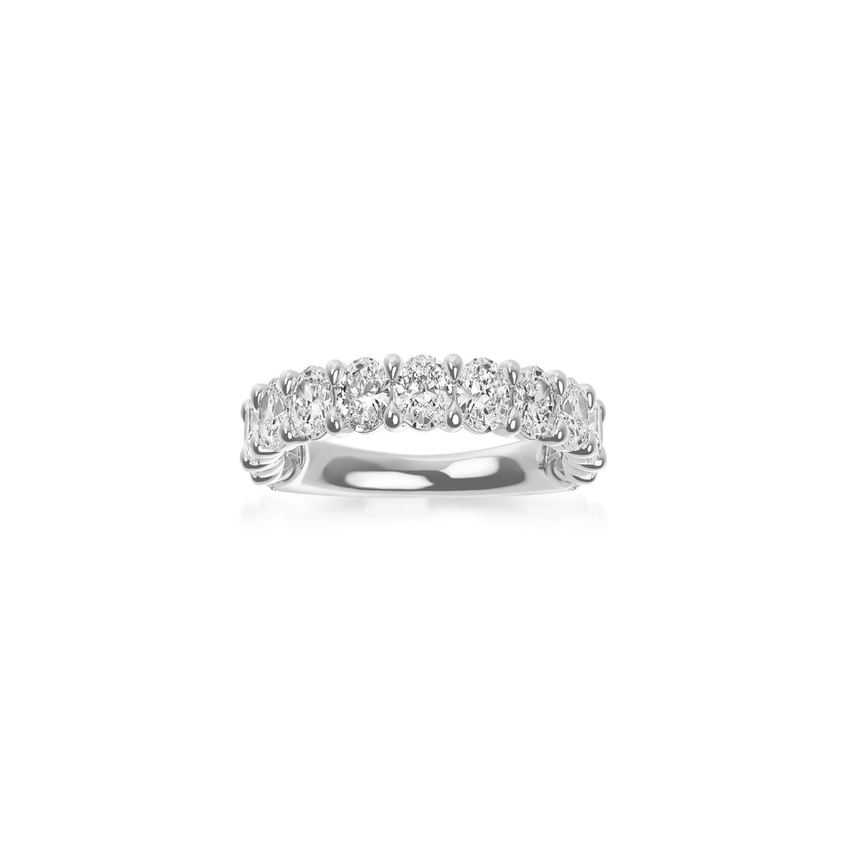14k White Gold Lab Grown Oval Diamond Shared Prong Band 2.50cttw