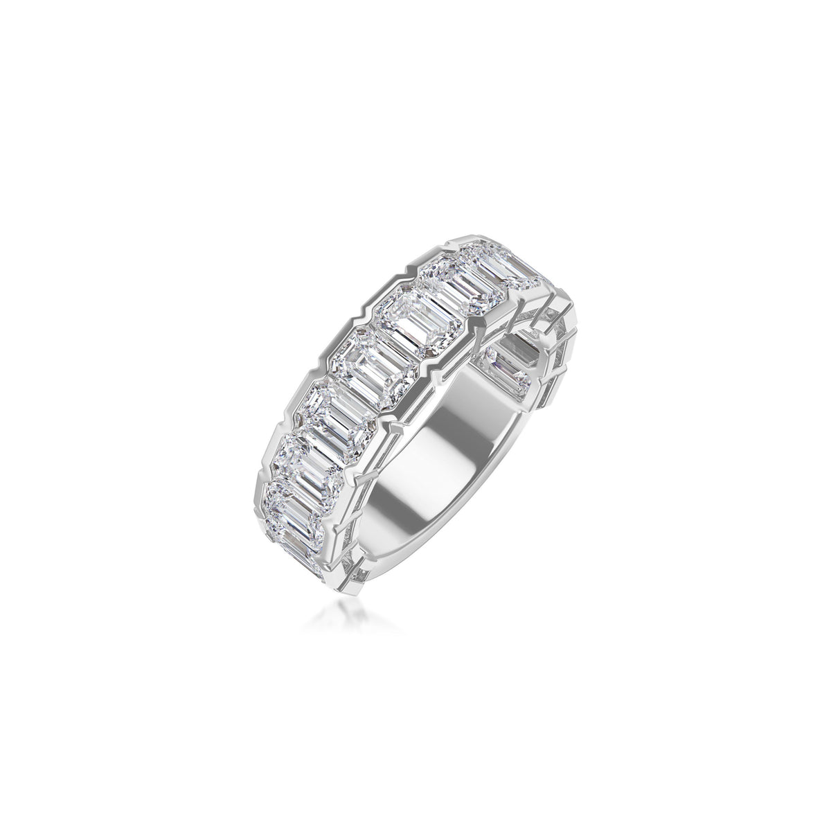 14k White Gold Lab Grown Emerald  Diamond Bezel Set Band 5.00cttw