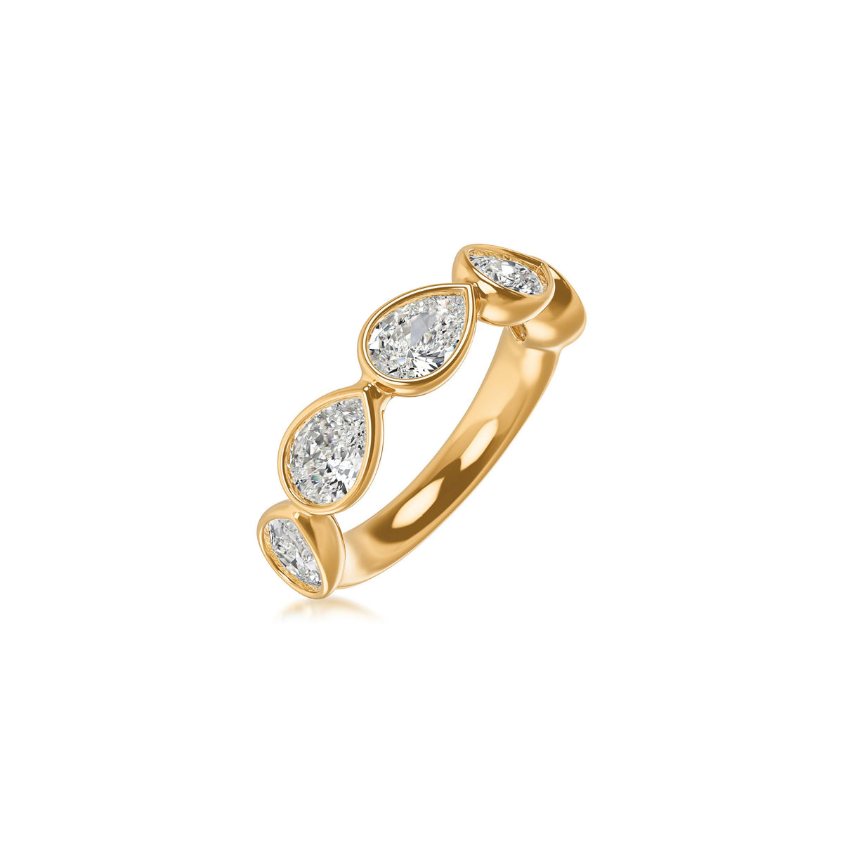 14k Yellow Gold Lab Grown Pear Diamond Bezel Set Band 3.00cttw