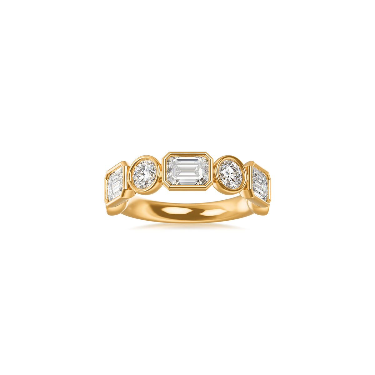 14k Yellow Gold Lab Grown Round and Emerald Diamond Alternating Band 3.08cttw