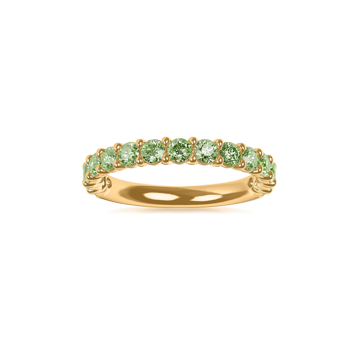 14k Yellow Gold Lab Grown Green Diamond Shared Prong Band 1.00cttw
