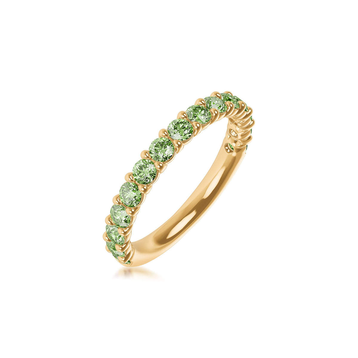 14k Yellow Gold Lab Grown Green Diamond Shared Prong Band 1.00cttw