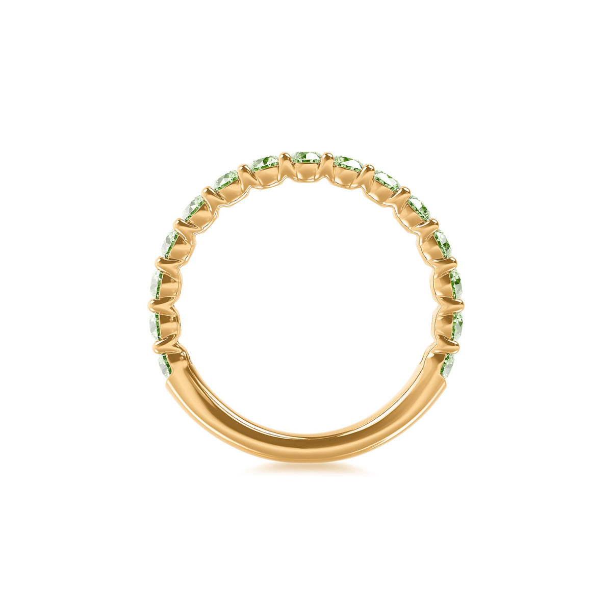 14k Yellow Gold Lab Grown Green Diamond Shared Prong Band 1.00cttw