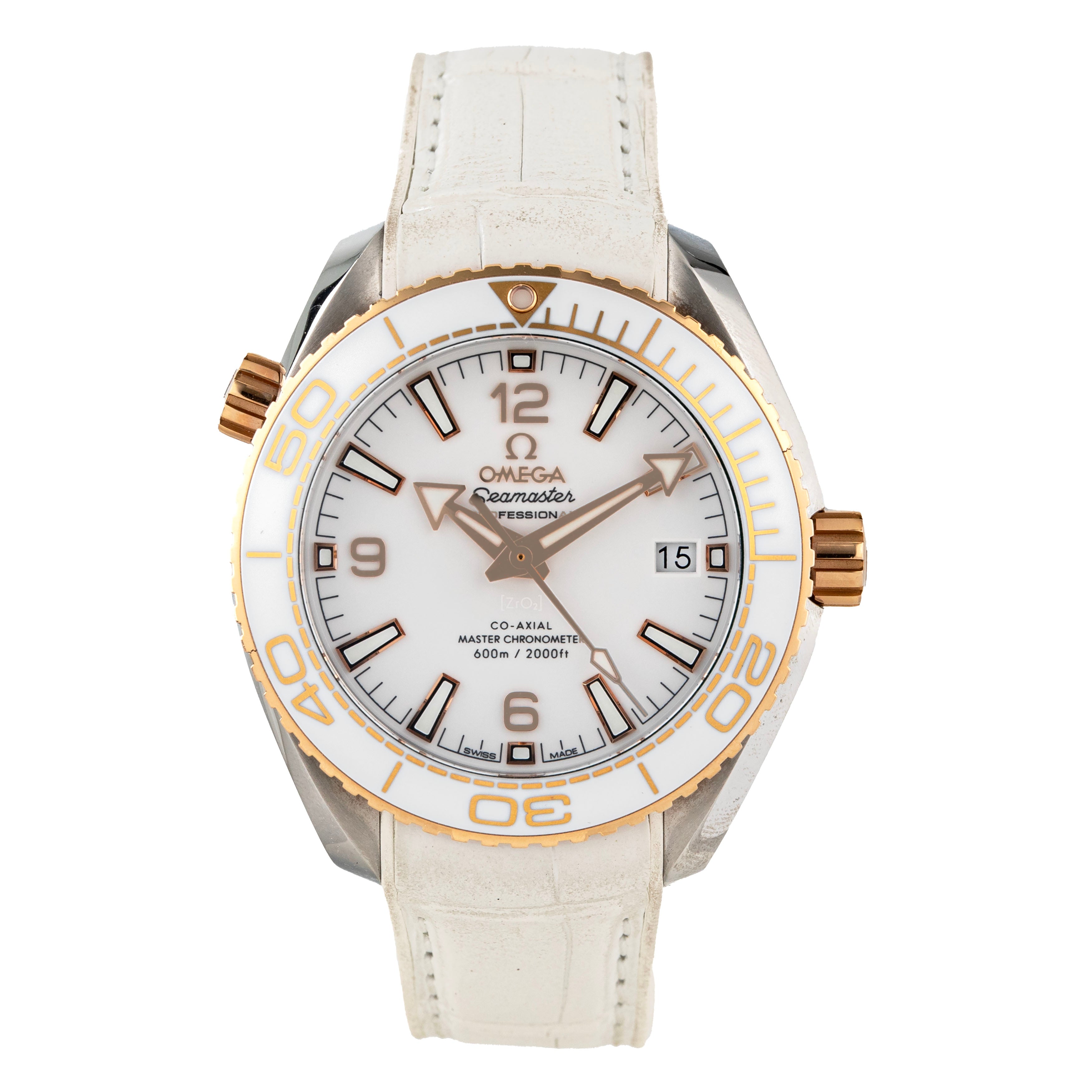 Omega Seamaster Planet Ocean 600m Stainless Steel Rose Gold White Dial 39.5mm 215.32.40.20.04.001 Full Set