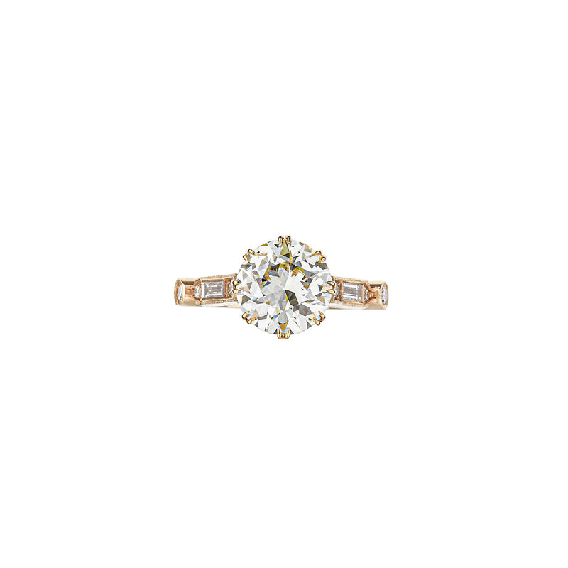 18K Rose Gold Brilliant Round Diamond Hand Engraved Engagement Ring