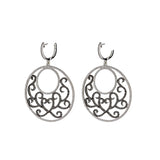 18K White Gold Black & White Diamond Round Scroll-Inset Dangle Earrings
