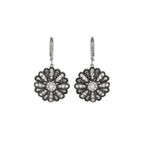 14K White Gold White & Black Diamond Flower Earrings