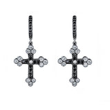 18K White Gold Black & White Diamond Fleur-De-Lis Cross Earrings