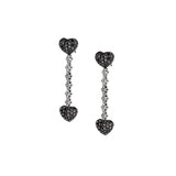 18K White Gold White & Fancy Black Diamond Pave Heart Dangle Earrings