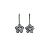 14K Black Pave Diamond Flower Drop Earrings