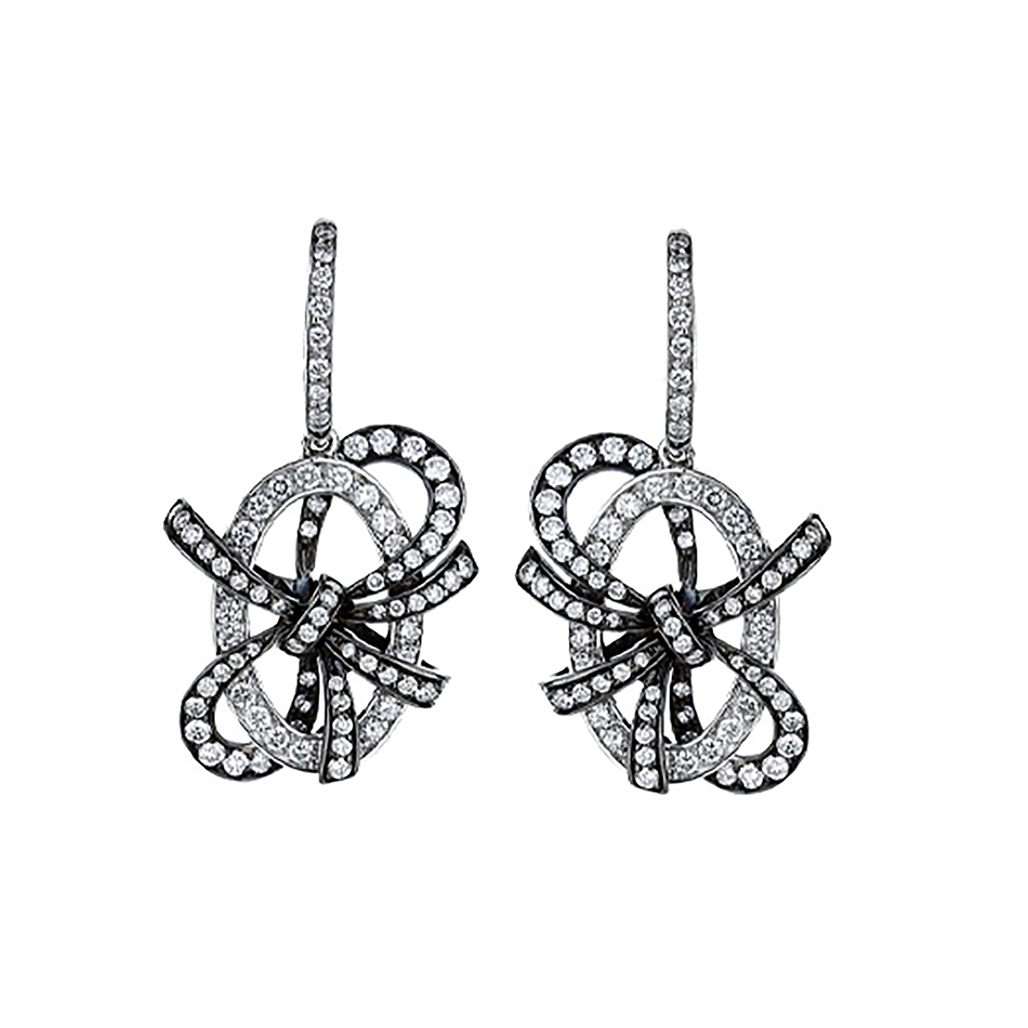 Black Rhodium-Plated 18K White Bow Diamond Earrings