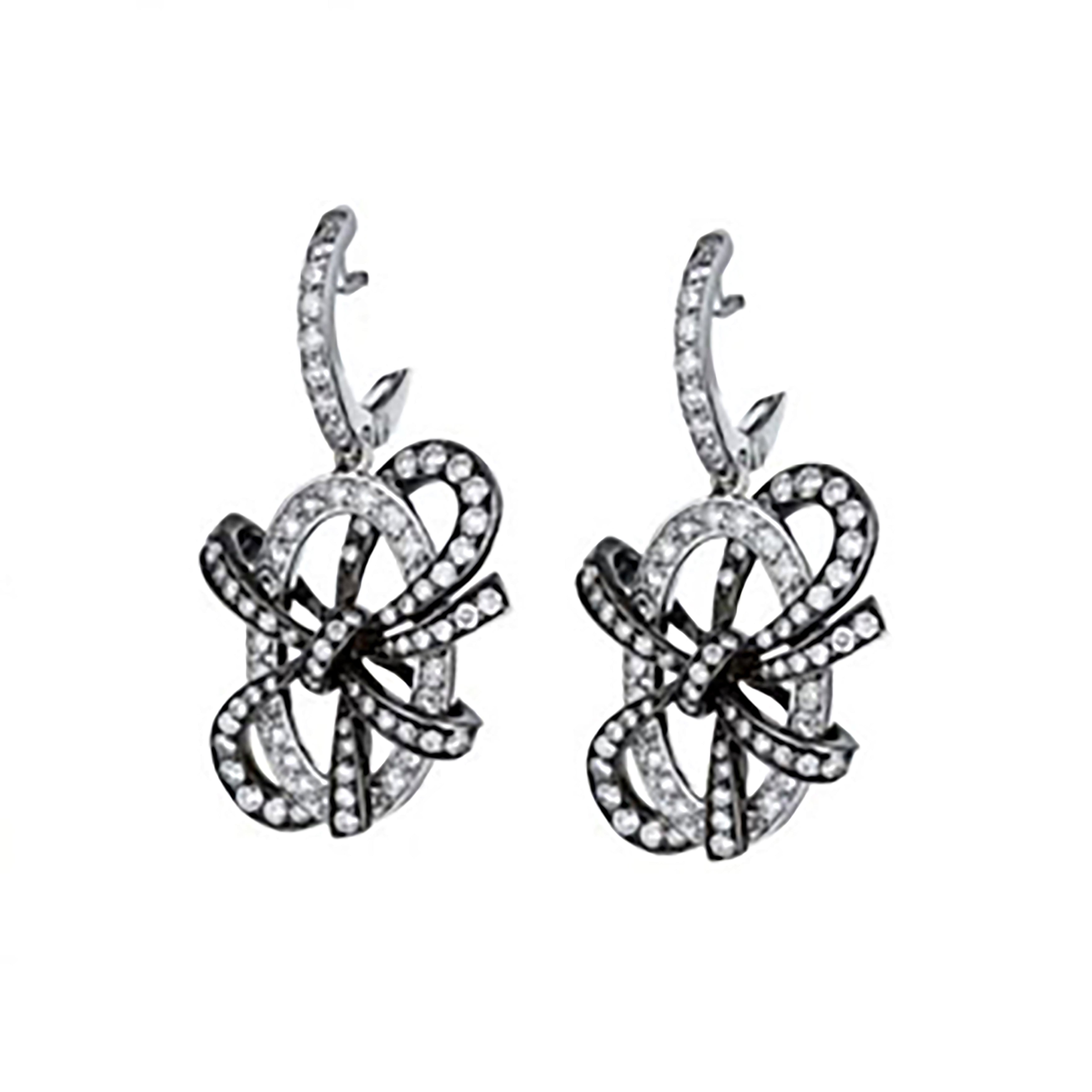 Black Rhodium-Plated 18K White Bow Diamond Earrings