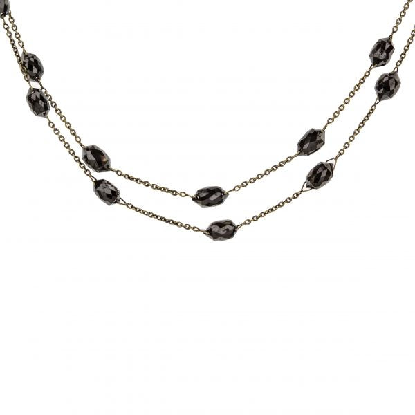 18K Yellow Gold Black Diamond Bead Necklace In 38" Length