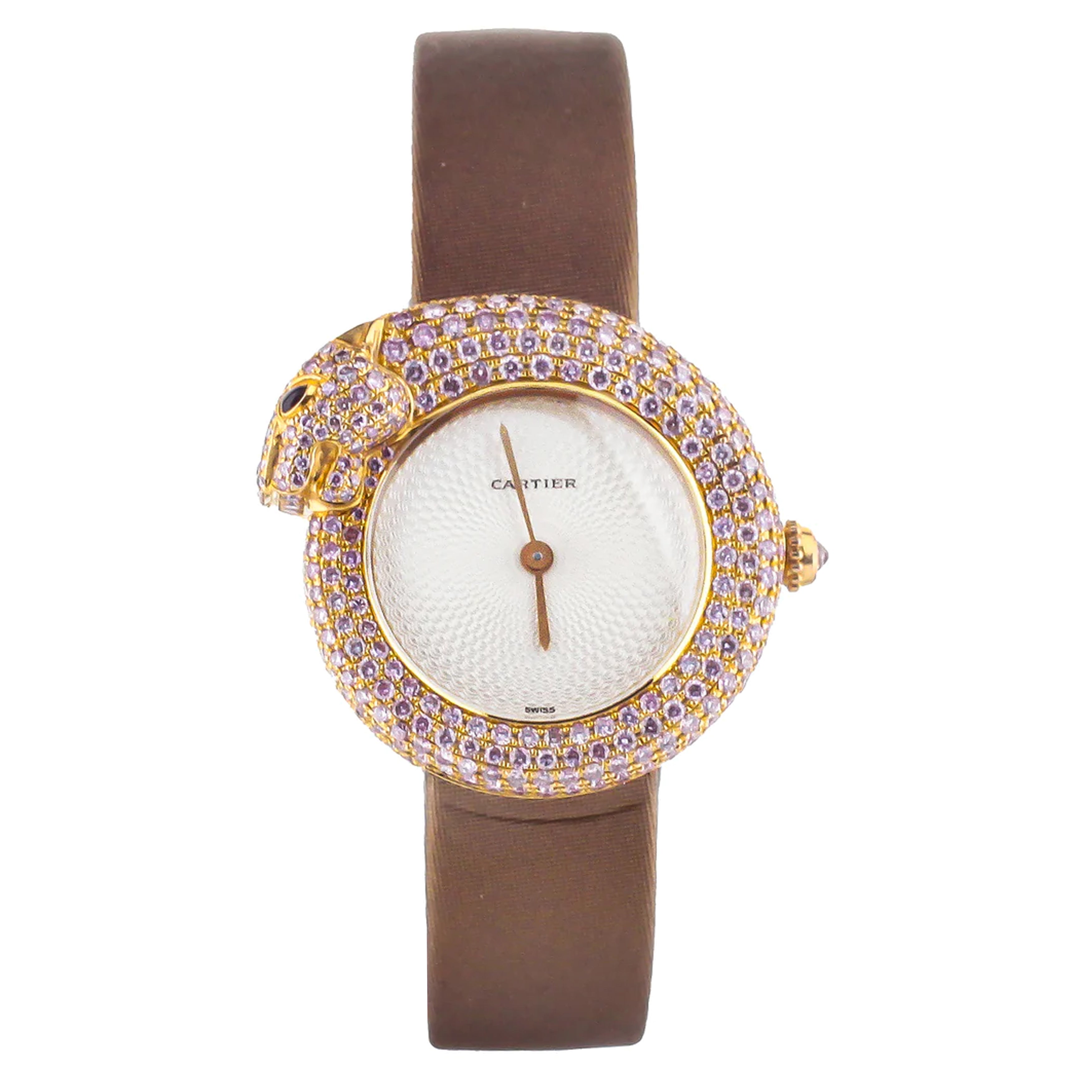 Cartier 1925 Rose Gold Panthere Pink Diamond Watch 2445 DM1157 32mm Fu
