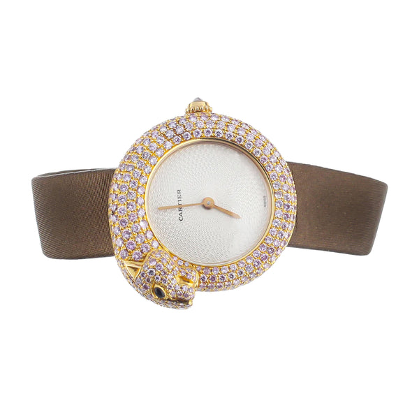Cartier 1925 Rose Gold Panthere Pink Diamond Watch 2445 DM1157 32mm Full Set