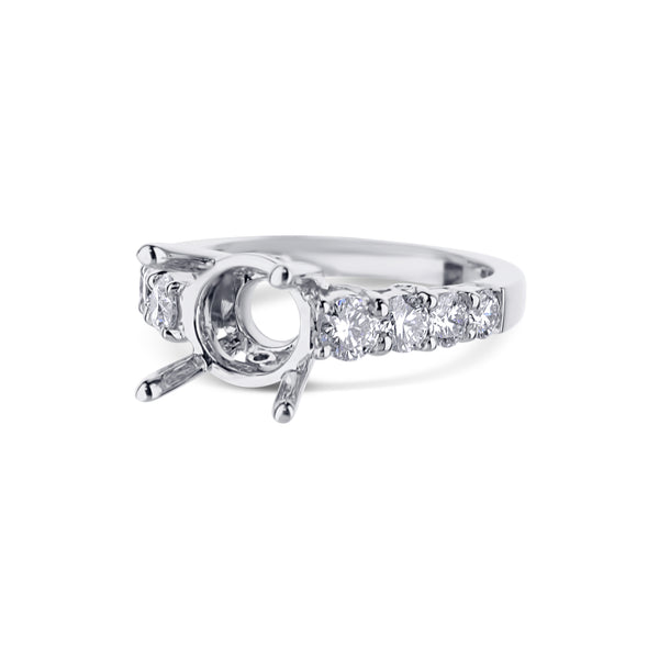 18K White Gold Mutual-Prong Round Diamond Accents Mounting For A Round Diamond