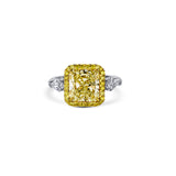 Fancy Light Yellow Radiant Diamond Halo Platinum Engagement Ring With Accent Kite-Cuts