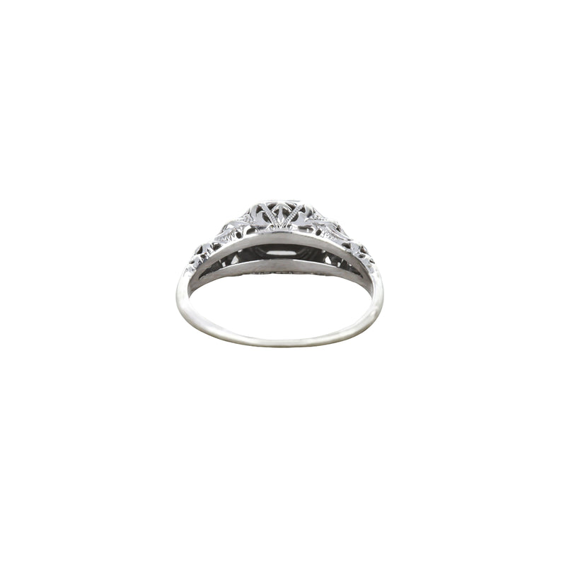 18k White Gold Solitaire Hand Engraved Engagement Ring