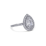 Platinum Double Halo With A 0.79 Carat Pear Diamond Ring