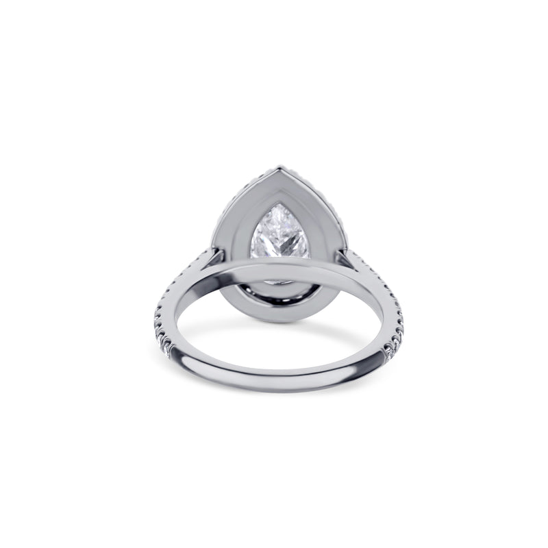 Platinum Double Halo With A 0.79 Carat Pear Diamond Ring