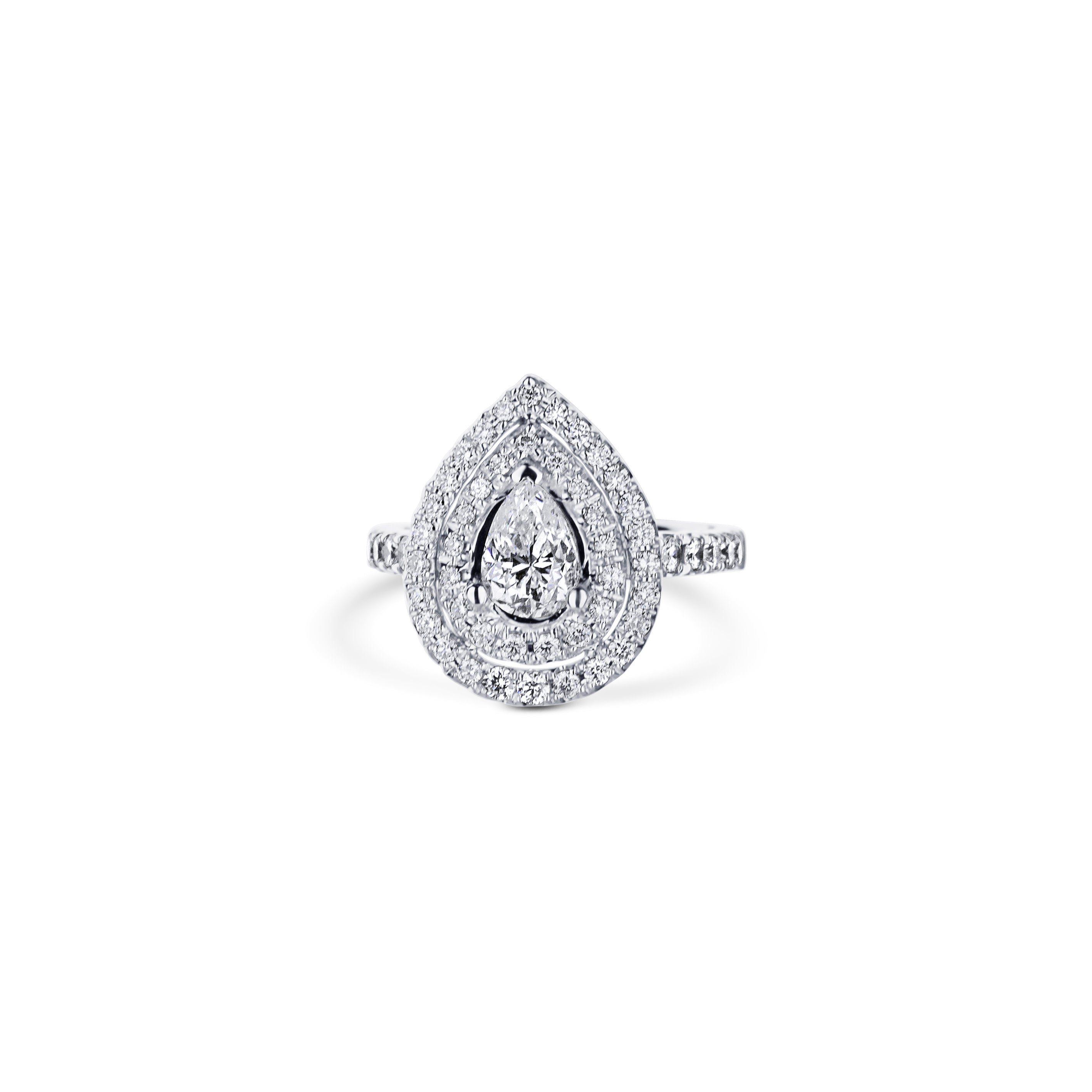 18K White Gold Double Halo Pear Diamond Engagement Ring