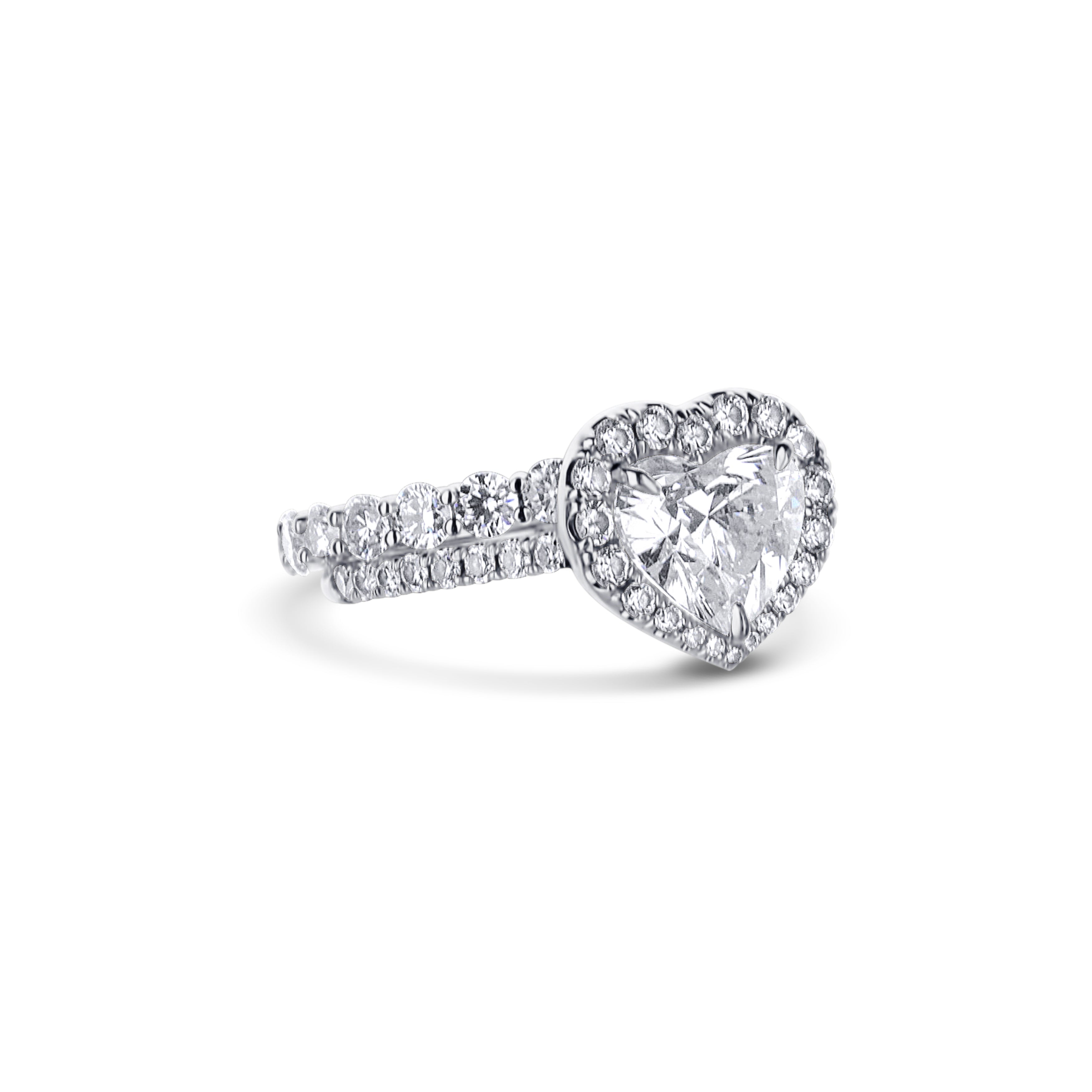 18K White Gold 2.00Ct Brilliant Cut Heart Diamond Engagement Ring With French "U" Micro Pave