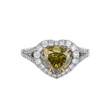 18K Platinum Heart Shape Fancy Brown Yellowish Green Diamond Ring With Halo